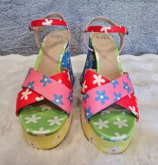 GB Ulti-Mate Floral Rainbow Rhinestone Ankle Strap Platform Sandals - Image 5