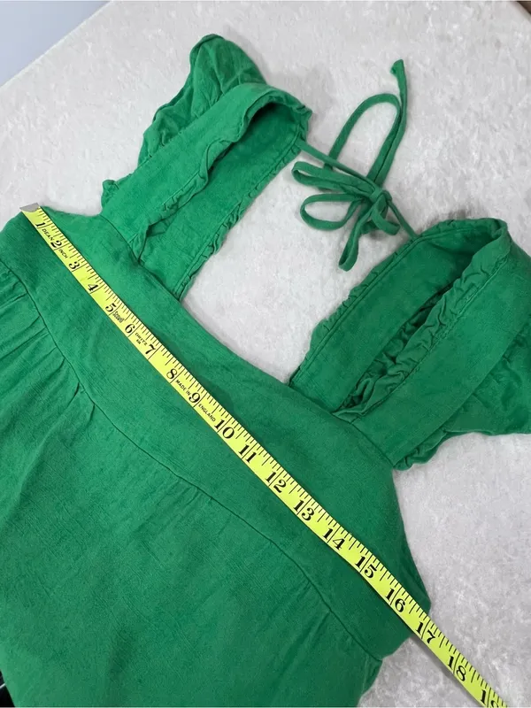 Linen blend Green Ruffled Sun mini Dress size L - Image 5