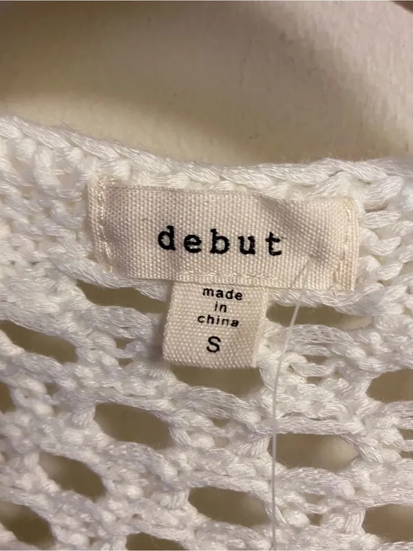 Debut Womens S Small Cardigan White Crochet Granny Squares Boho Festival Cottage - Image 2
