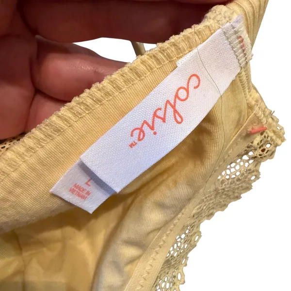 Colsie Lace Trim Camisole Crop Top Bralette Pastel Yellow Loungewear Size L NWT - Image 2