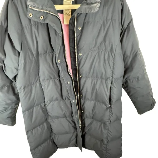 L.L. Bean Black Puffer Full‎ ZIp Goose Down Bodywarmer Trench Coat Size M - Image 4