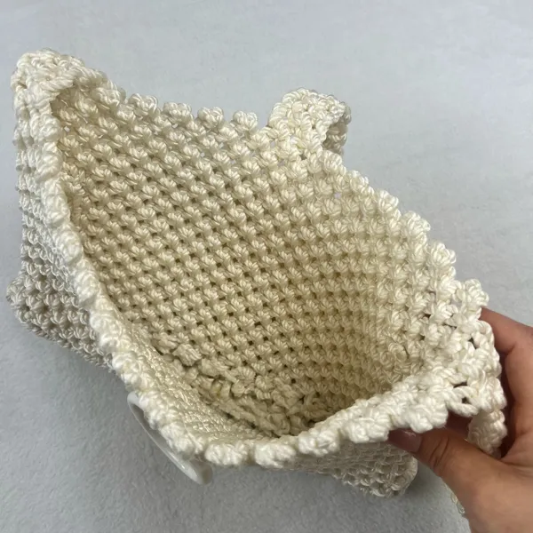 Macrame Shoulder Bag Women Medium‎ Cream Excellent Boho Ring Closure - Image 6