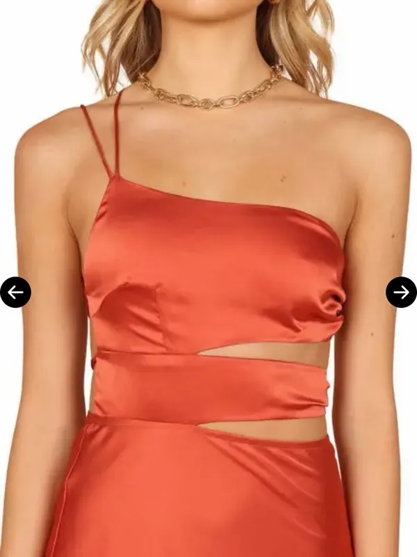 Petal & Pup Forelle One-Shoulder Cut Out Satin Midi Dress in Rust/Copper XL NWT - Image 3