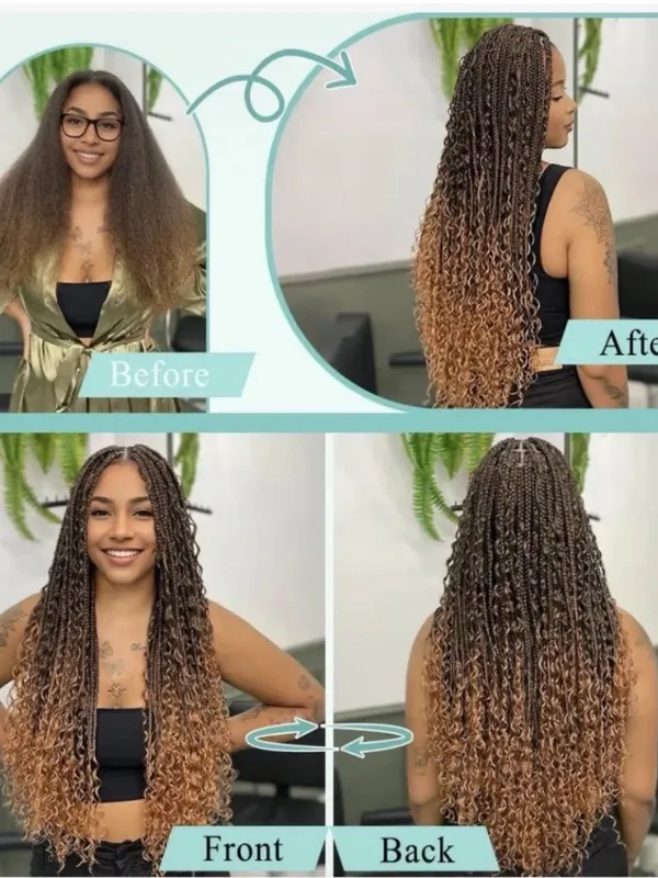Boho Goddess Box Braids Hair Extensions - Ombre Curly Crochet Braids - New - Image 3