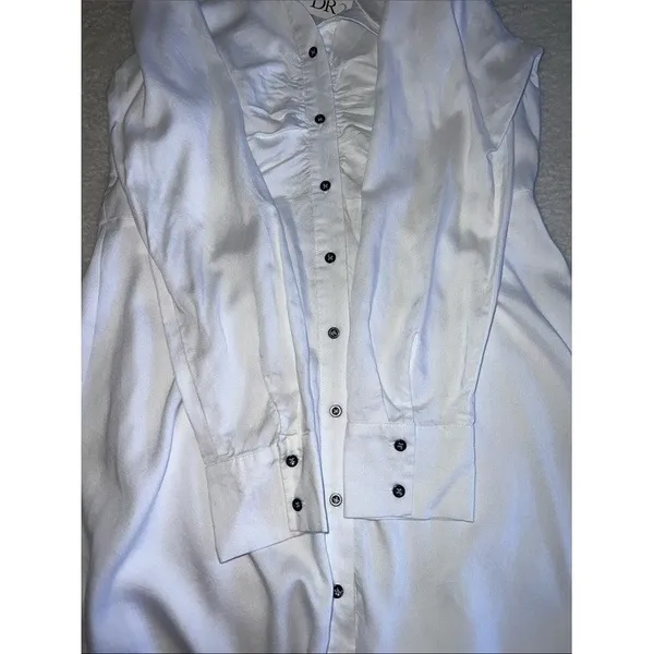 DR2 White Ruched Button Front Shirt Dress M NWT Cottagecore Minimalist - Image 7