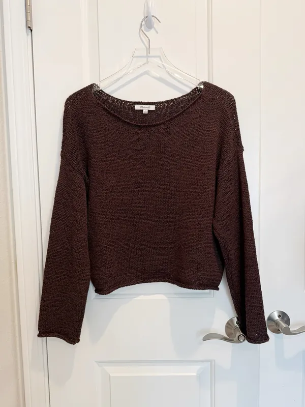 MADEWELL Boatneck Pullover Sweater Cocoa Brown size Small Lightweight Woven Knit - Image 4