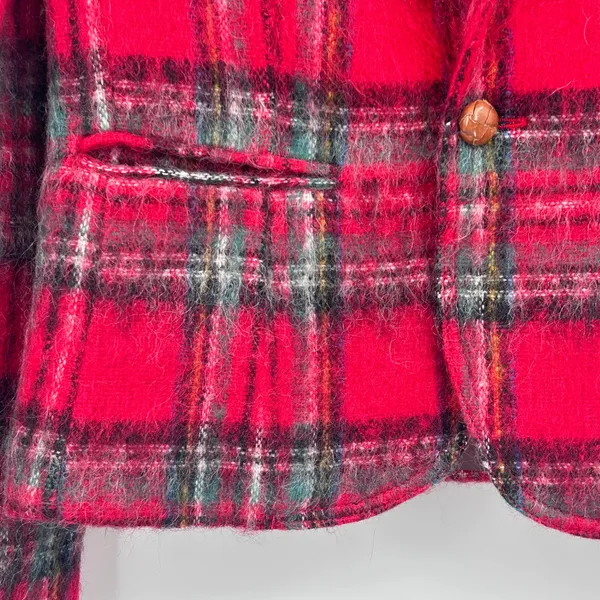 Vintage Mohair Wool‎ Blazer Women's Tartan Plaid Classic Jacket Red Size 4 Small - Image 9