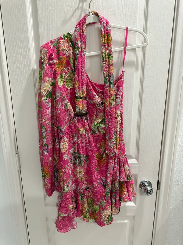 Hemant and Nandita Miyu Pink One Shoulder Mini Dress - Image 6