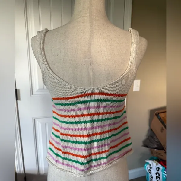 ZARA Striped Knit Tank Top Cream Orange Green Pink Scoop Neck Sleeveless‎ - Image 2