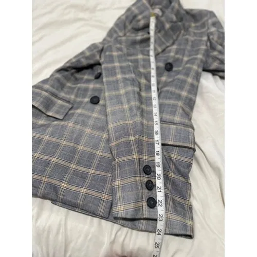 Free People Preppy Academia Plaid Double Breasted Blazer Sz:M Grey Yellow Jacket - Image 7