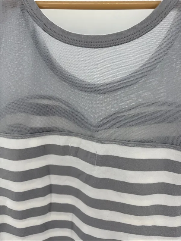 Hollister White Gray Striped mesh fitted Women’s Top rockabilly punk L going out - Image 5
