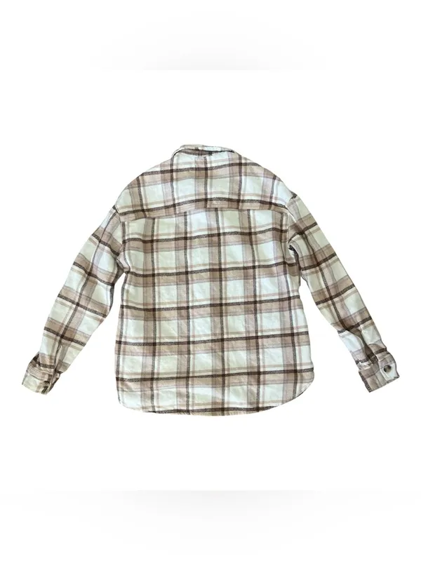 Hollister Plaid Button-Up Shirt in Cream & Brown Size S - Image 5