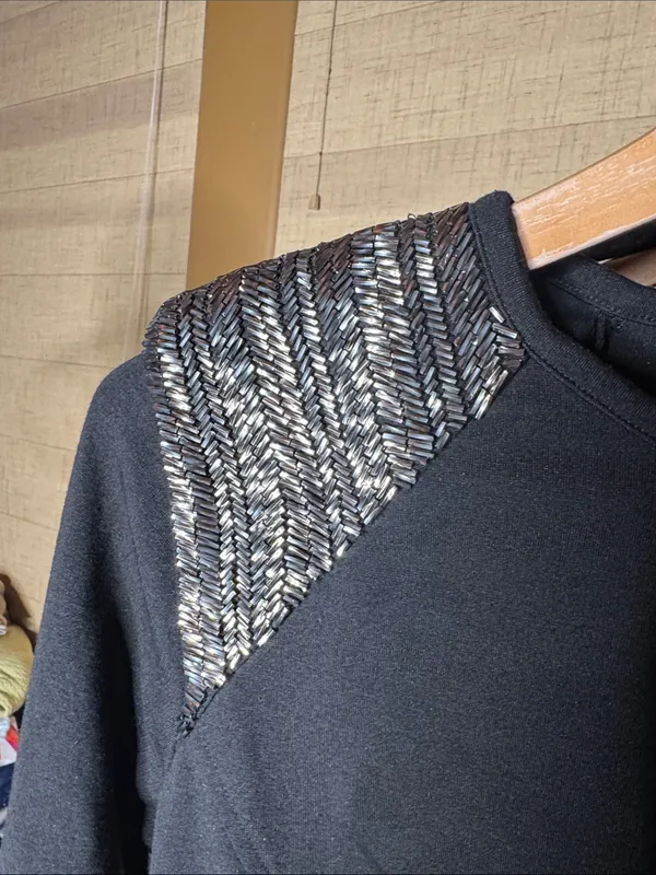 Ted Baker Black Embellished Shoulder Bodycon Mini Dress Size 2 - Image 4
