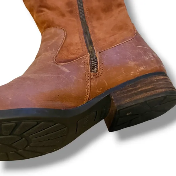 Born‎ Cook Tall Boots Womens 8.5 Cognac Brown Leather Suede Braided Riding Boots - Image 7