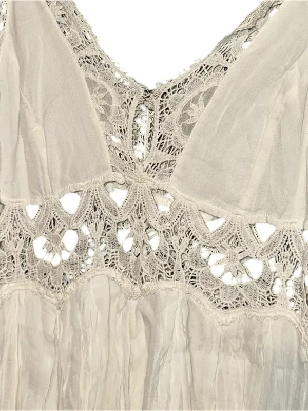 Free People NWT Women’s Size M White Cotton Lace Detail Ilektra Mini Slip Dress - Image 5