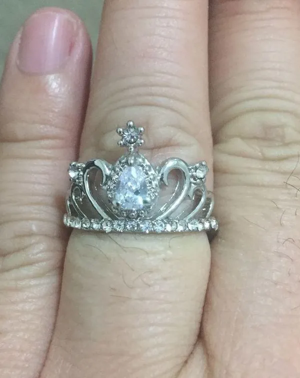 White Crystal Silver Crown Ring - Image 5