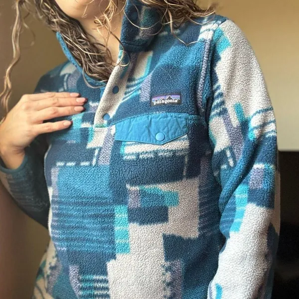 Patagonia Synchilla Snap-T Fleece Pullover Sz XS Stitchwork Underwater Blue 2015 - Image 3