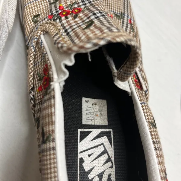 Vans Glen Plaid Slip On Sneakers Embroidered Flowers Sz 7 Skate Boho Floral - Image 2