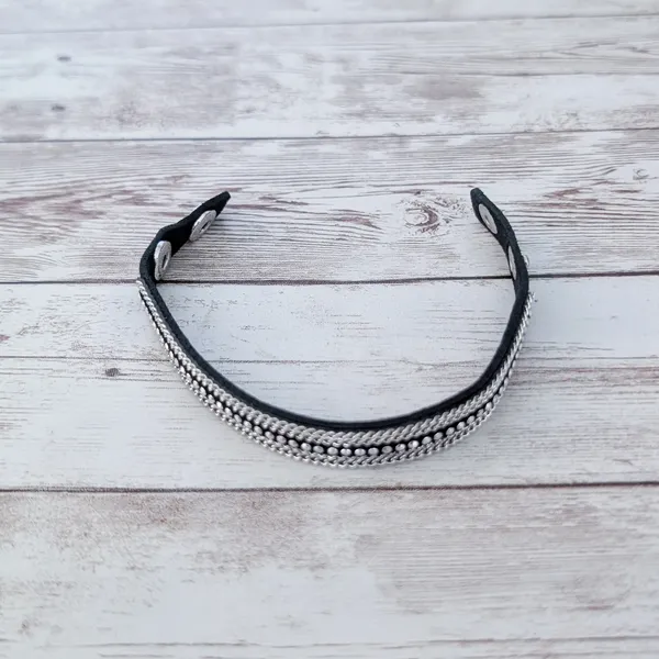 Black & Silver Tone Studded Bracelet with Chains Design Emo Goth Skater - Image 5