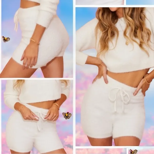 NEW Hidden Brand White Eyelash Lounge Cozy High‎ Rise Mini Shorts Women's Size S - Image 2