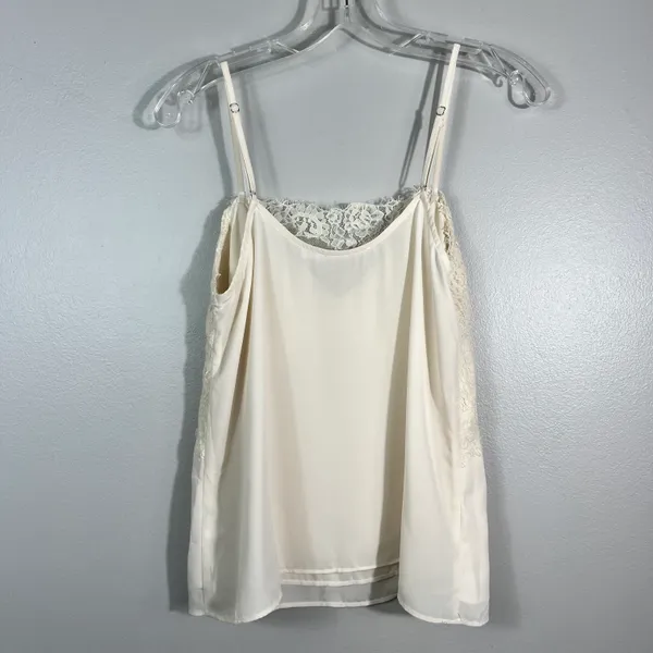 All in Favor Boutique White Ivory Cream Chiffon Layered Lace Neckline Cami Tank - Image 6