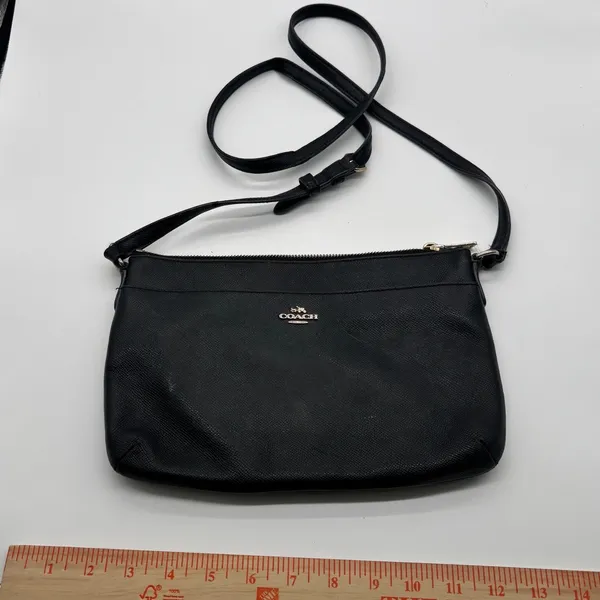 Coach Black Crossgrain Leather Crossbody Bag Gold Hardware Slim Messenger - Image 11