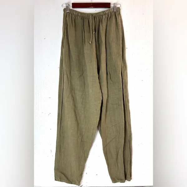 a la mode M/L Linen Straight Leg Pull-On Pants in Olive - Image 6