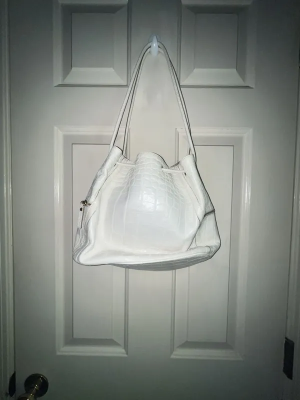 Brahmin White Croc Embossed Leather Bucket Bag - Image 3