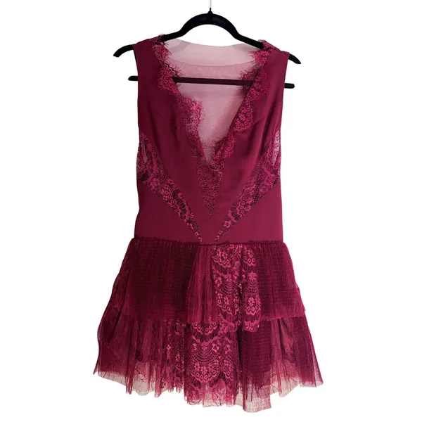 Free People Burgundy Lace Mini Dress Women’s Size 0 Sleeveless Boho - Image 8