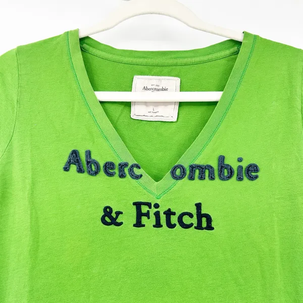 Abercrombie & Fitch A&F Womens Y2K Preppy Cotton V-Neck Short‎ Sleeve Tee Size L - Image 2