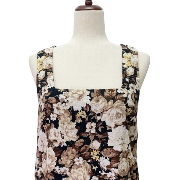 Abercrombie & Fitch Floral Linen Blend Mini Dress Brown Beige Roses Size Small - Image 8