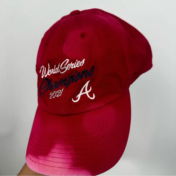 Atlanta Braves 2021 World Series Winner Custom Bleach Splatter Dad Hat OS - Image 2