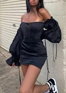 House Of CB Black Marisa Satin Corset Dress - Image 5