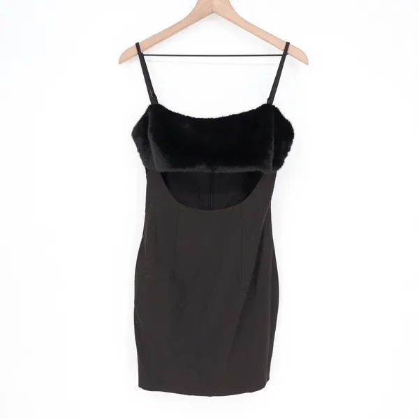 Naked Wardrobe Black Faux Fur Trim Cutout Mini Dress NWH19-D9 MN Small - Image 2