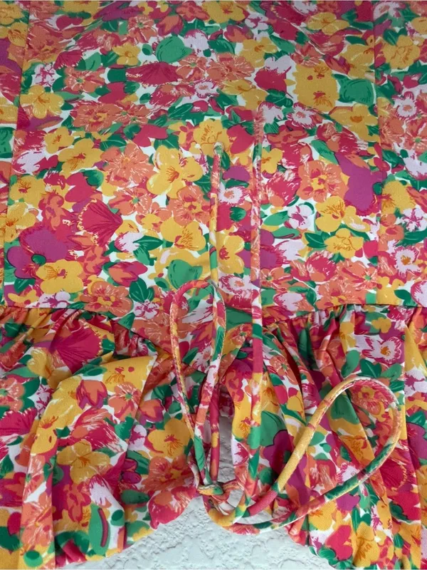 PRINCESS POLLY Pink Orange Yellow Floral Cami Bustier Tied Top Tank Size US 4 - Image 3