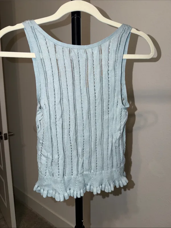 American Eagle Light Blue Knit Button-Front Tank - Size XS - Image 2