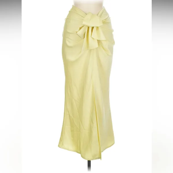 Misha collection gathered front chiffon midi skirt‎ yellow, NWT size 6 - Image 2
