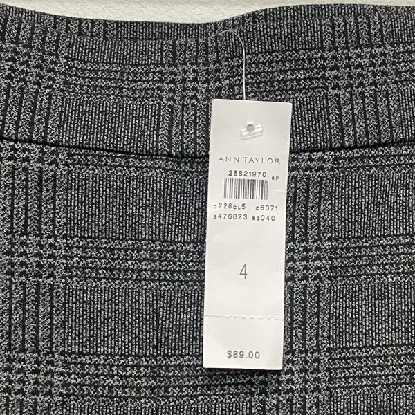 Ann Taylor $89 Plaid Houndstooth Ankle Pants Women Sz 4 Dark Academia Dark‎ Gray - Image 3