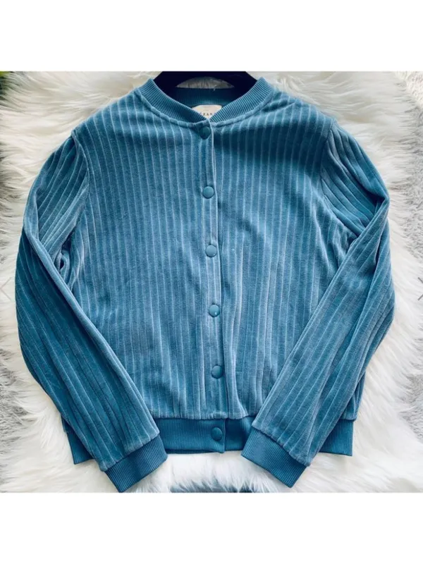 Sézane Blouson Iris cotton velvet jacket vintage blue SZM bust 43in - Image 2