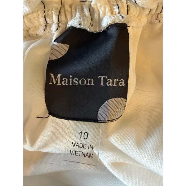 Maison Tara Midi Dress Womens 10 White Striped Excellent Ruffle Wrap V-Neck Puff - Image 11