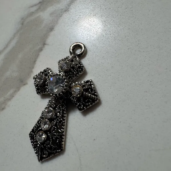 Silver-Tone Crystal Cross Pendant - Clear Stones - Image 3