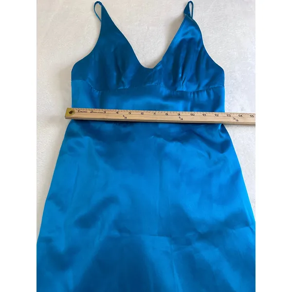 Amanda Uprichard Blue 100% Silk V-Neck Mini Dress Adjustable Straps Size S - Image 7