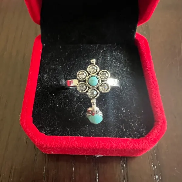 Women’s Stainless Steel Silver Simulated Faux Turquoise Ring Size 7 New - Image 2