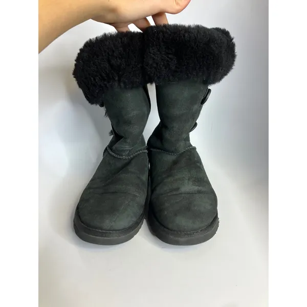 UGG Bailey Button Triplet Boots Womens 8 Black Good‎ Suede Shearling Mid Calf - Image 2