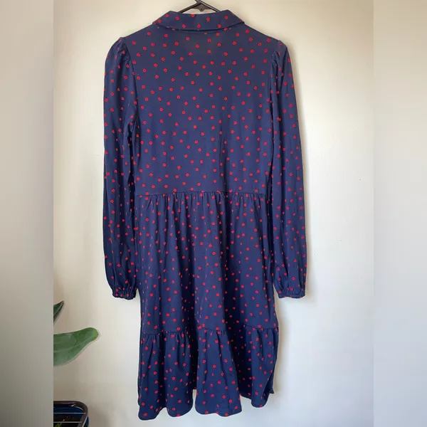NWT Boden Navy Long-Sleeve Shirt Dress with Red Dot Print - Image 3