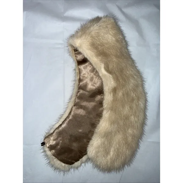 VINTAGE Cream Beige MINK FUR COLLAR Tan‎ SATIN Lining - Image 2
