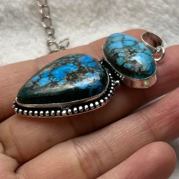 Turquoise Natural Gemstone 925 Silver Plated Gemstone Pendant Necklace - Image 7