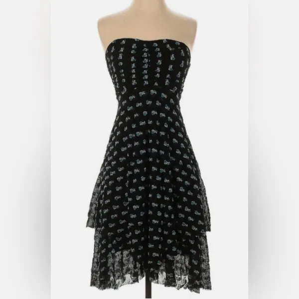 Free People Vintage Embroidered Strapless Dress Mesh Tiered Whimsigoth Medium - Image 4