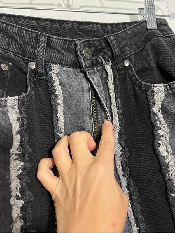 Ragged Size 26 Black Grey Distressed Patchwork Jeans Gray - Image 3