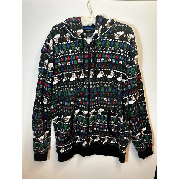 Old River Christmas Santa Fair Isle Sherpa Lined Zip Hoodie Jacket XXL Cozy Warm - Image 14